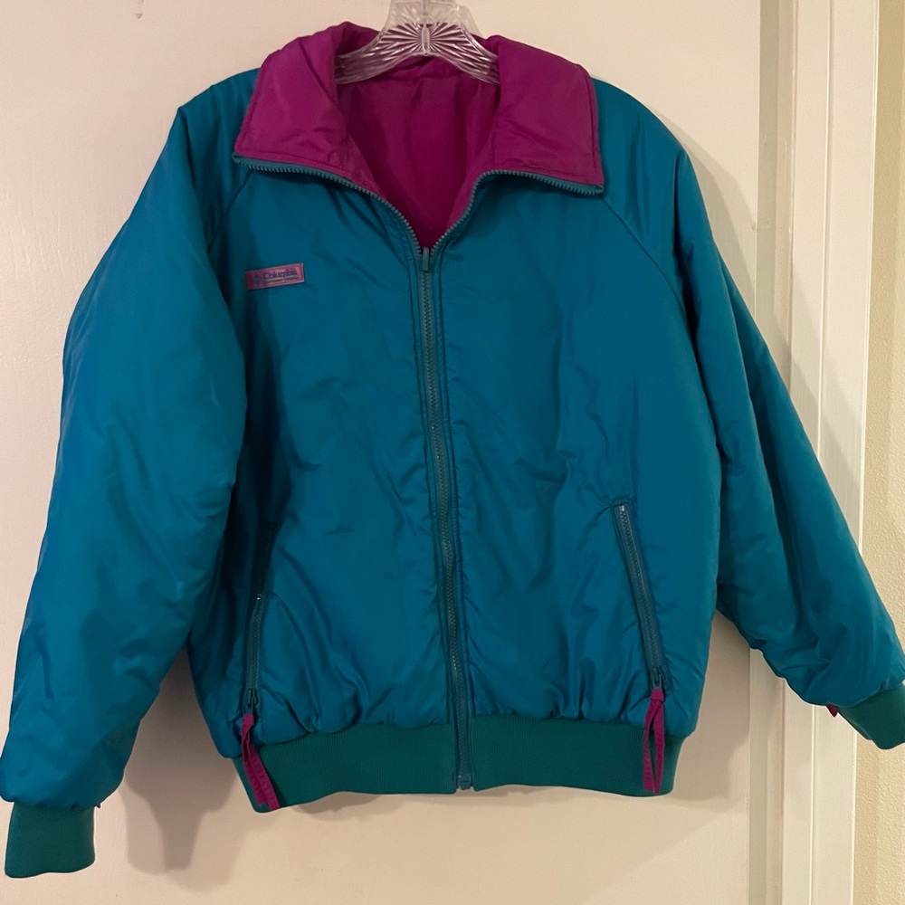 Vintage Columbia Jacket Womens Purple/Teal Reversible Jacket Radial Sleeve Sz L